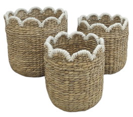 DKD Home Decor Set de 3 Cestas de Jacinto de Agua y Metal Natural 37x37x37 cm