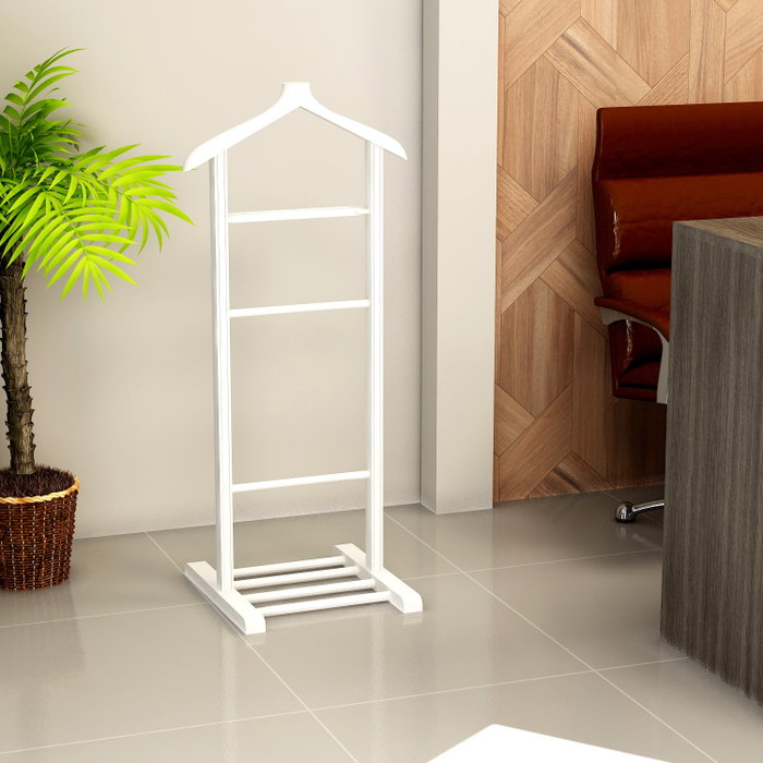 Hanah Home Beta Single Aparcacoches Blanco Madera Maciza Estilo Escandinavo 120x46x33.5 cm
