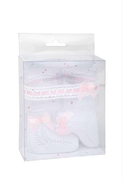 Muñecas Arias Set Calcetines Blanco/Rosa con Cinta para la Cabeza