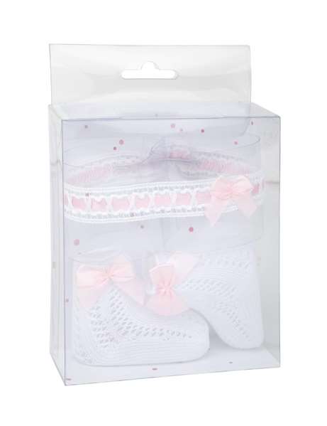 Muñecas Arias Set Calcetines Blanco/Rosa con Cinta para la Cabeza