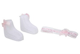 Muñecas Arias Set Calcetines Blanco/Rosa con Cinta para la Cabeza