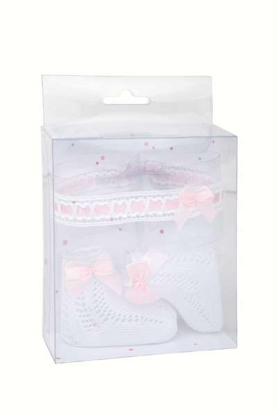 Muñecas Arias Set Calcetines Blanco/Rosa con Cinta para la Cabeza