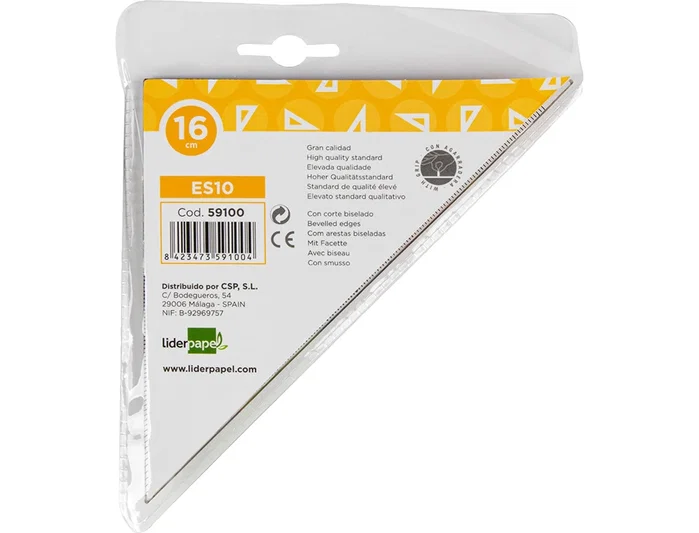Liderpapel Escuadra 16 cm Plástico Cristal con Pestaña de Sujeción Liderpapel Escuadra 16 cm Plástico Cristal con Pestaña de Sujeción