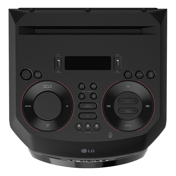 LG XBOOM RNC5 - Altavoz de fiesta con Bluetooth, Sistema de sonido 2.0 canales, Woofer de 8" (20,3 cm), Iluminación LED, USB, Radio FM/DAB+, Negro