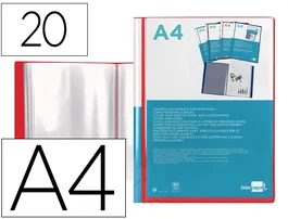 Liderpapel Carpeta DIN A4 Rojo Translúcido con 20 Fundas