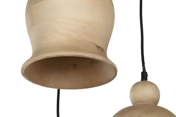 DKD Home Decor Lámpara de Techo Tradicional Negro Natural Mango Set de 3 - 38 x 110 x 38 cm