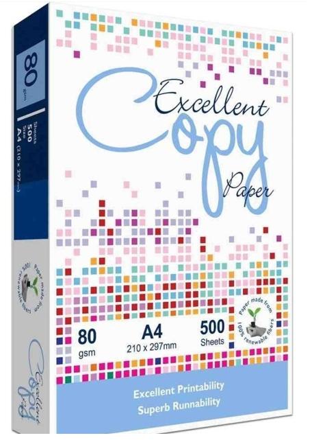 EXCELLENT COPY Papel A4 80 g/m² Blanco - 1 Caja con 5 Paquetes (500 hojas/paq, 2500 hojas total) Papel Reprografía Fibra para Impresión Láser e Inkjet