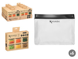 Kinvara Set 6 Bolsas Peva 1000Ml 21.5x21x5cm Transparente/Negro/Gris (Set de 24)