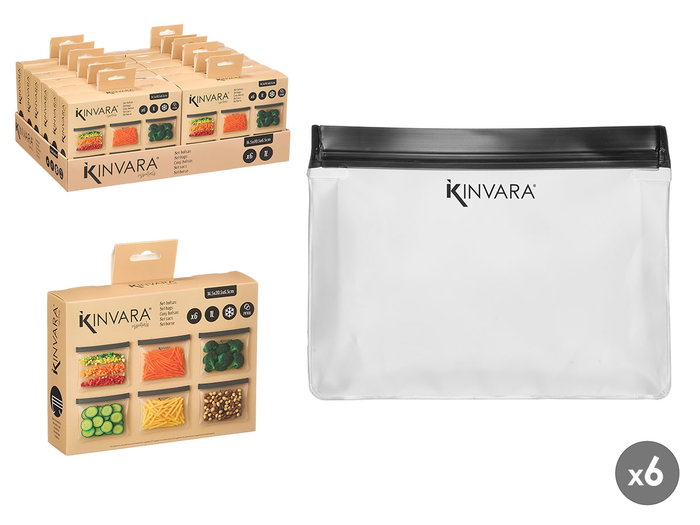 Kinvara Set 6 Bolsas Peva 1000Ml 21.5x21x5cm Transparente/Negro/Gris (Set de 24) Kinvara Set 6 Bolsas Peva 1000Ml 21.5x21x5cm Transparente/Negro/Gris (Set de 24)