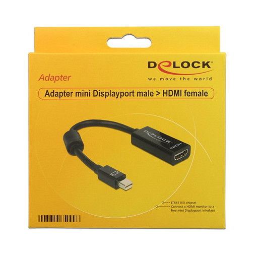 DeLOCK Adaptador Mini DisplayPort Macho a HDMI Hembra, 0.18m, Negro
