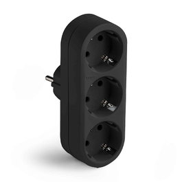 Famatel Adaptador triple 2p+t 16A 250V con entrada frontal, negro, blister