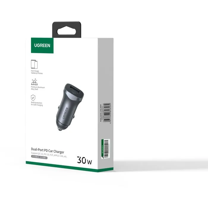 UGREEN Cargador de Coche 30W 1 USB-C + 1 USB-A Gris - UGR1728816513467