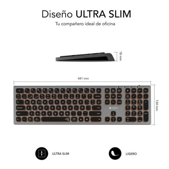 Subblim Master Teclado Inalámbrico con Retroiluminación Gris y Negro