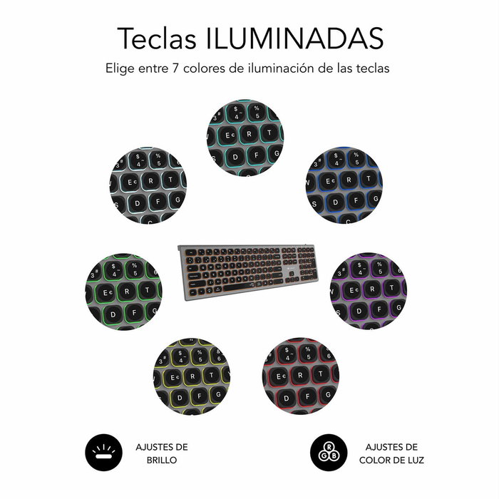 Subblim Master Teclado Inalámbrico con Retroiluminación Gris y Negro