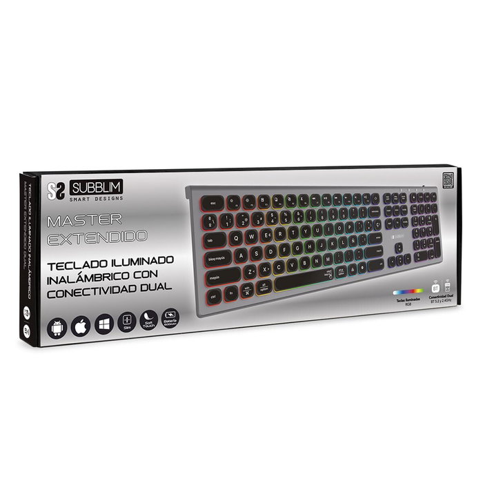 Subblim Master Teclado Inalámbrico con Retroiluminación Gris y Negro