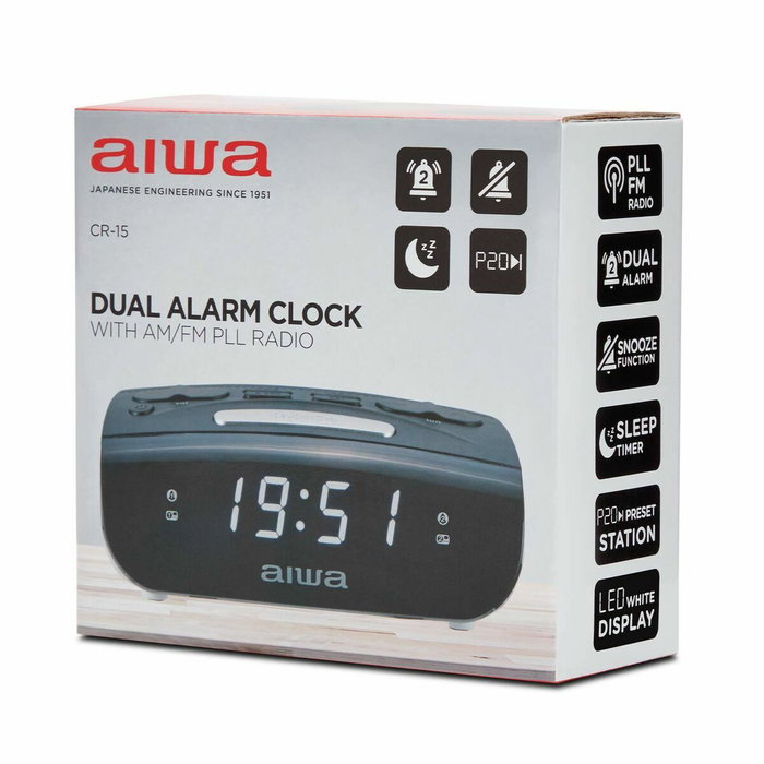 Aiwa CR-15BK Radio Reloj Despertador Doble Alarma FM Negro