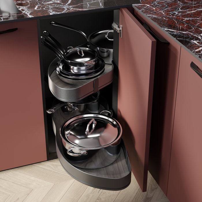 Emuca Sistema de rincón extraíble Lake Harmony para mueble de cocina, Izquierda, Altura regulable, Acero y Madera, Gris antracita