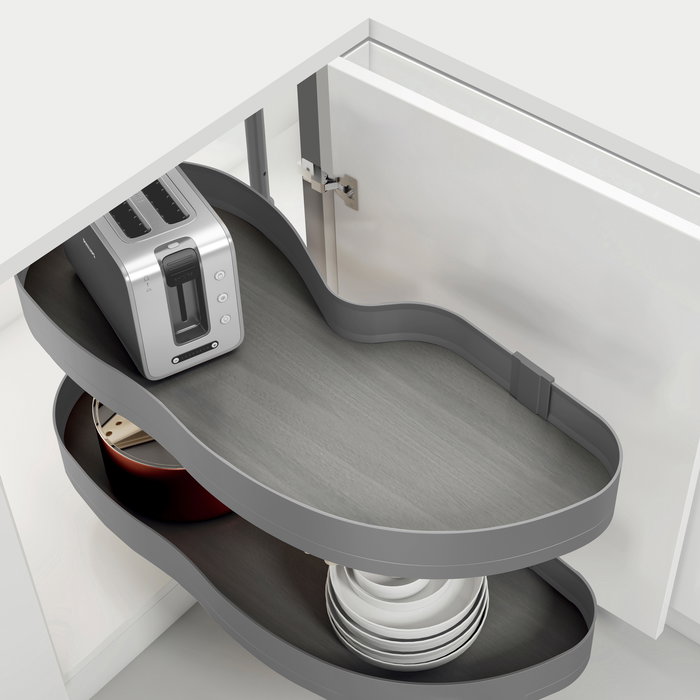 Emuca Sistema de rincón extraíble Lake Harmony para mueble de cocina, Izquierda, Altura regulable, Acero y Madera, Gris antracita