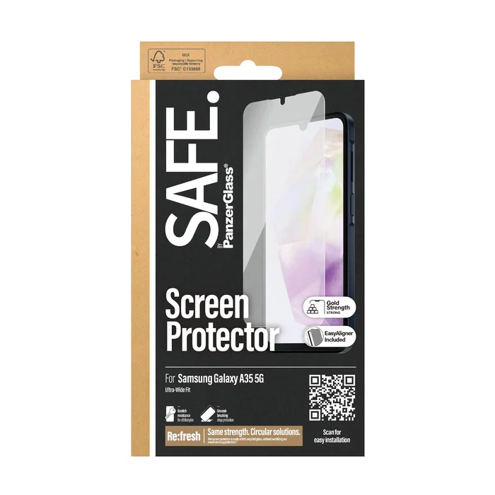 PanzerGlass Protector de Pantalla de Vidrio Templado SAFE para Samsung Galaxy A35 5G - Ultra-Wide Fit con EasyAligner - Anti-huellas - Resistente a Rayones y Golpes