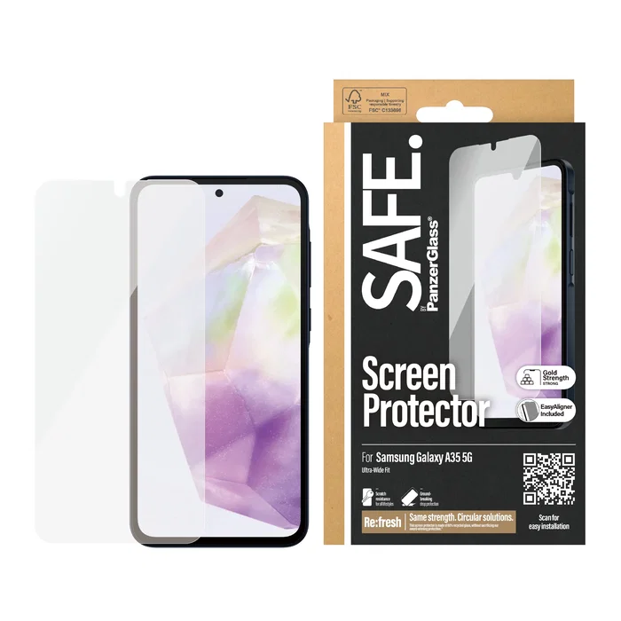 PanzerGlass Protector de Pantalla de Vidrio Templado SAFE para Samsung Galaxy A35 5G - Ultra-Wide Fit con EasyAligner - Anti-huellas - Resistente a Rayones y Golpes