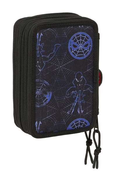 Estuche Escolar con Accesorios Spider-Man Attack Negro 12,5 x 19,5 x 5,5 cm 37 Piezas