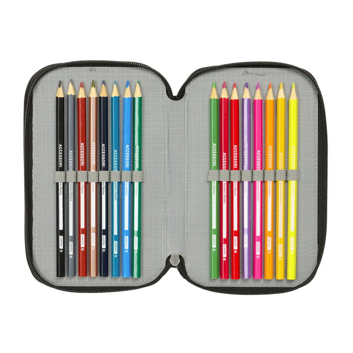 Estuche Escolar con Accesorios Spider-Man Attack Negro 12,5 x 19,5 x 5,5 cm 37 Piezas