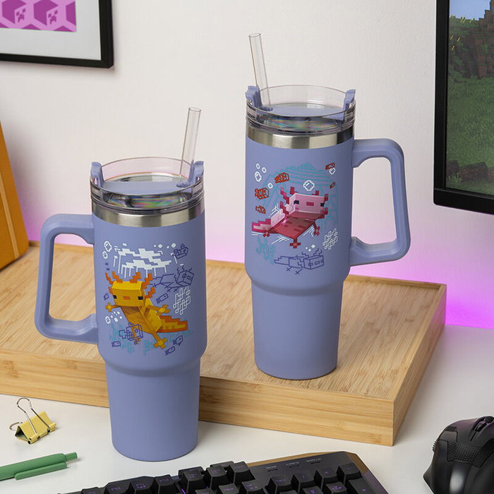Paladone Vaso Térmico Minecraft con Pajita, 900ml, Púrpura
