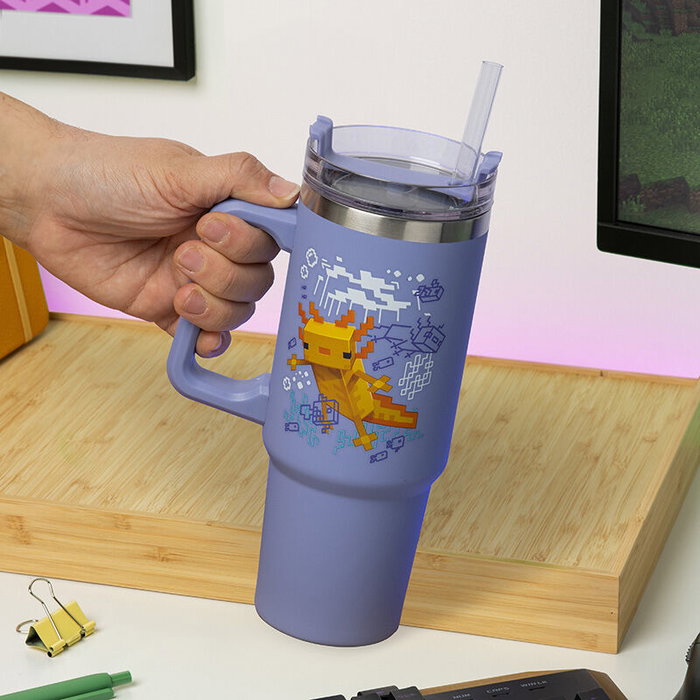 Paladone Vaso Térmico Minecraft con Pajita, 900ml, Púrpura