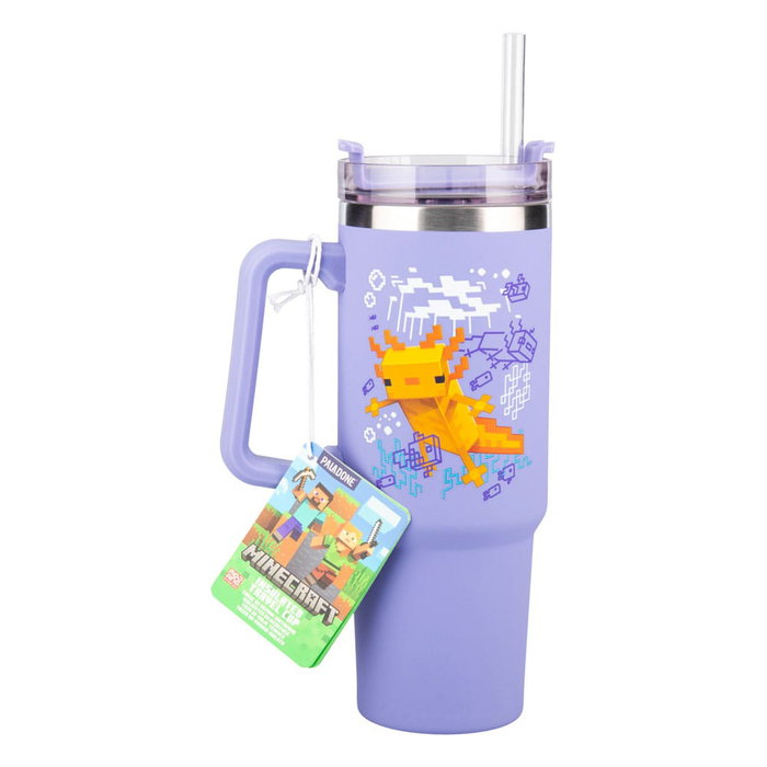 Paladone Vaso Térmico Minecraft Púrpura con Pajita de 900ml