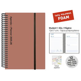 Agenda Escolar (2025-26) Senfort Student Foam Espiral Tapa Pp Con Goma 120X170 D/P Terracota