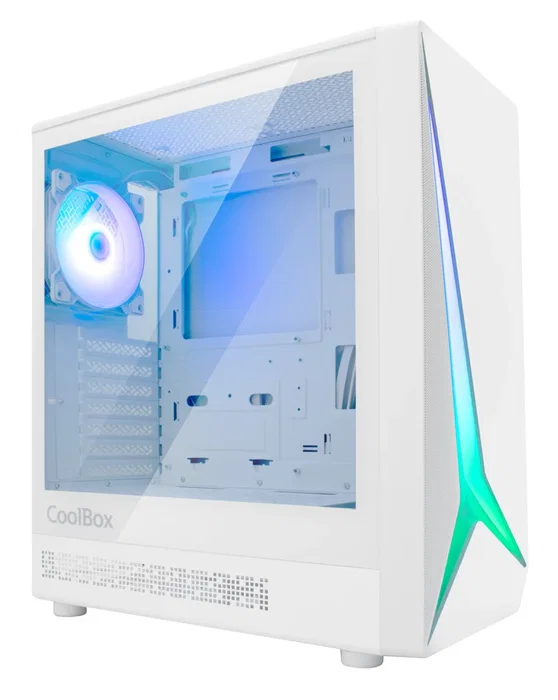 Coolbox GA450 Star Light Torre PC Gaming ATX Blanco, Cristal Templado, Panel Frontal ARGB, Ventilador Trasero 120 mm Incluido, USB-C, Compatible con Gráficas hasta 340 mm