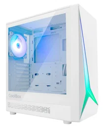 Coolbox GA450 Star Light Torre PC Gaming ATX Blanco, Cristal Templado, Panel Frontal ARGB, Ventilador Trasero 120 mm Incluido, USB-C, Compatible con Gráficas hasta 340 mm