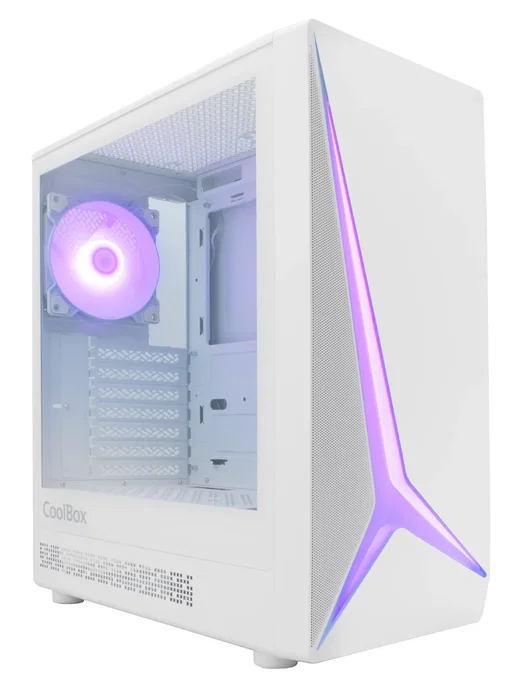 Coolbox GA450 Star Light Torre PC Gaming ATX Blanco, Cristal Templado, Panel Frontal ARGB, Ventilador Trasero 120 mm Incluido, USB-C, Compatible con Gráficas hasta 340 mm