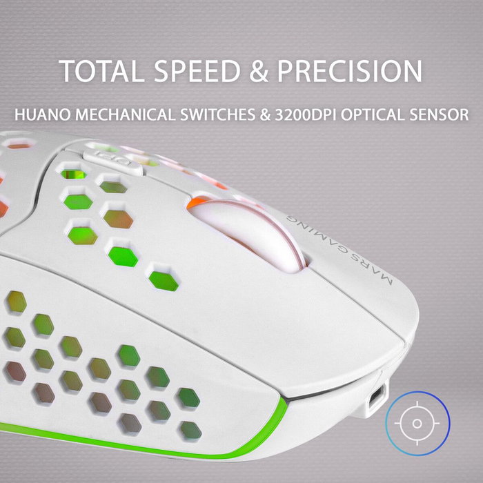 Mars Gaming MMW3W Ratón Gaming Inalámbrico 3200 DPI Blanco