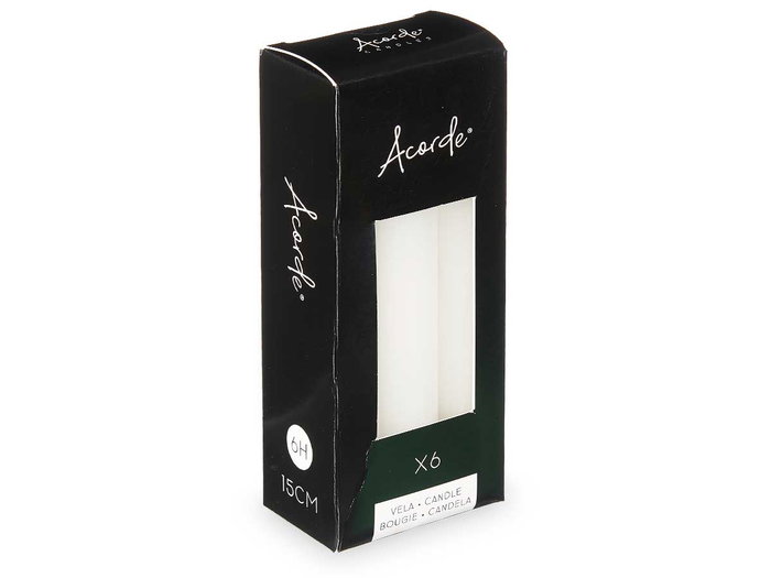 Acorde Set 6 Cirios Blanco 15 cm de Alto, Cera Parafina, Duración 6 Horas, Ideal Decoración (Set de 12)