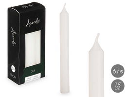 Acorde Set 6 Cirios Blanco 15 cm de Alto, Cera Parafina, Duración 6 Horas, Ideal Decoración (Set de 12)