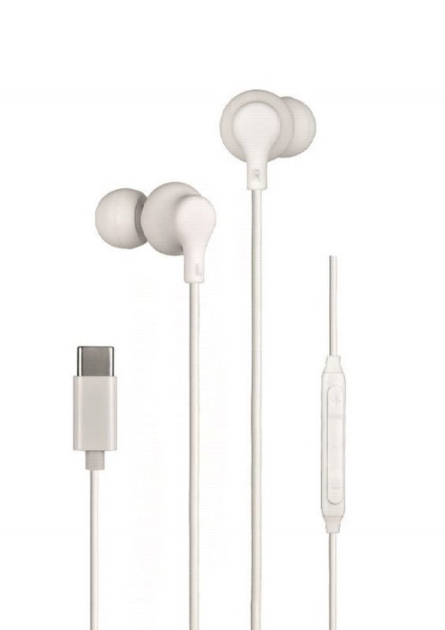 DAEWOO Auricular In-Ear con Cable Tipo C Blanco, Micrófono y Control de Volumen, Compatible con iOS y Android