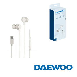 DAEWOO Auricular In-Ear con Cable Tipo C Blanco, Micrófono y Control de Volumen, Compatible con iOS y Android
