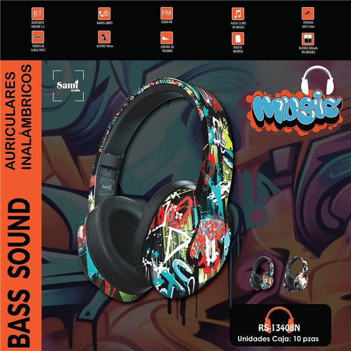 SAMI Music Graffiti Negro Bluetooth/FM/AUX/Plegable