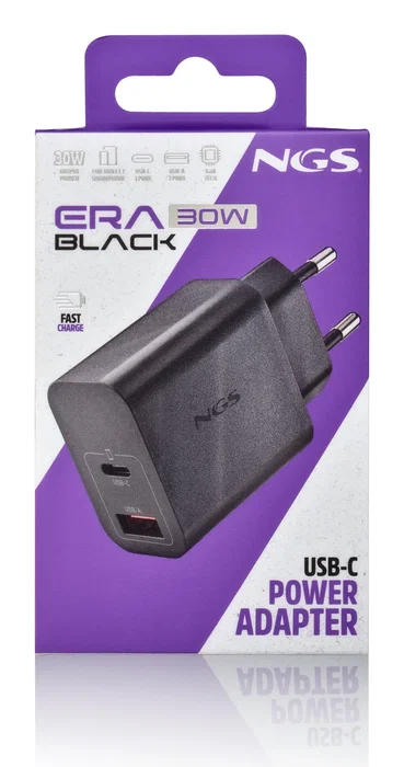 NGS ERA 30W BLACK Cargador de Pared GaN USB-C y USB-A NGS ERA 30W BLACK Cargador de Pared GaN USB-C y USB-A