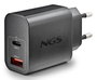 NGS ERA 30W BLACK Cargador de Pared GaN USB-C y USB-A