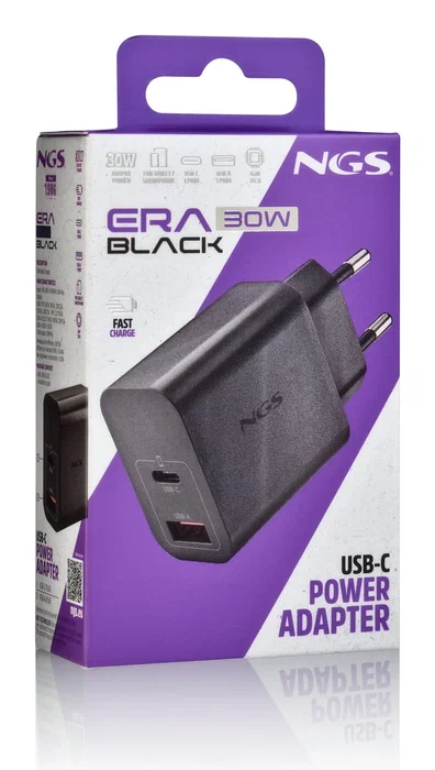 NGS ERA 30W BLACK Cargador de Pared GaN USB-C y USB-A NGS ERA 30W BLACK Cargador de Pared GaN USB-C y USB-A