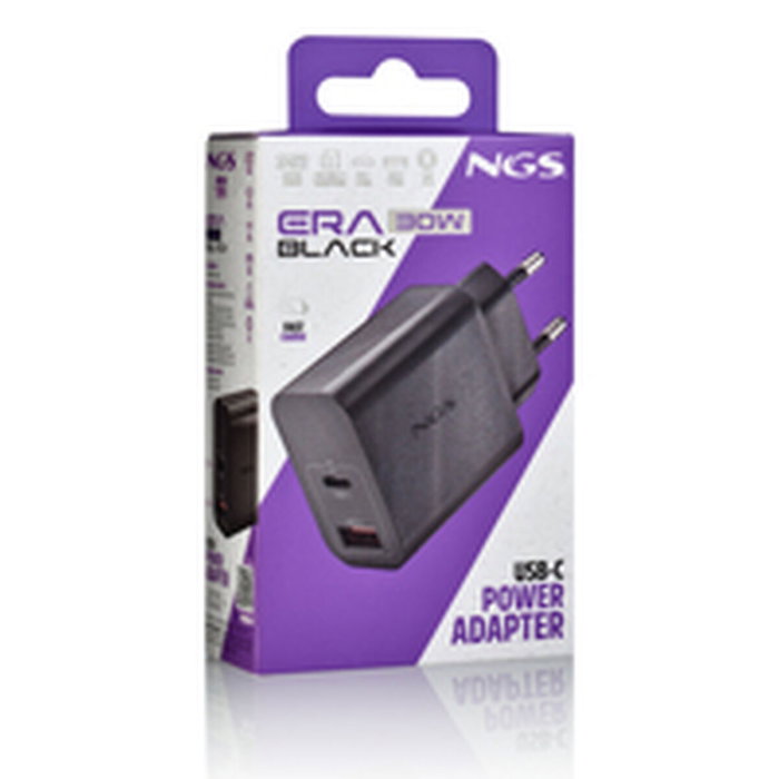 NGS Cargador de pared GaN ERA 30W con USB-C y USB-A, Negro