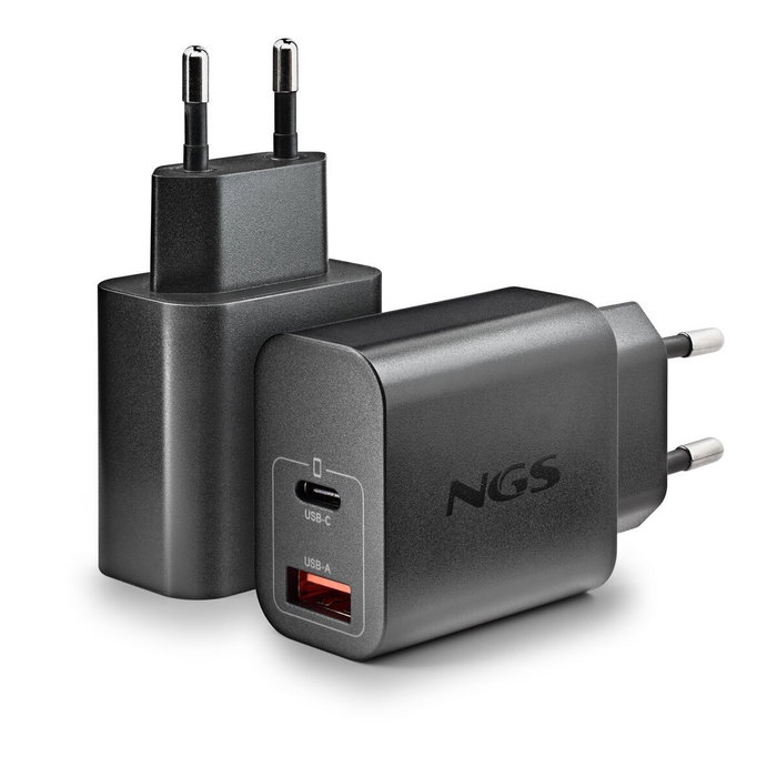 NGS Cargador de pared GaN ERA 30W con USB-C y USB-A, Negro