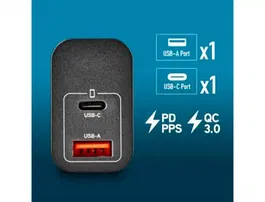 NGS Cargador Pared GaN ERA30WBLACK 30W 2 Puertos USB-C y USB-A Ultrarrápido