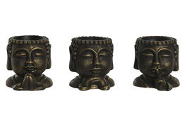 DKD Home Decor Macetero Oriental Dorado Negro Cemento 10 x 10 x 10 cm (6 Unidades)