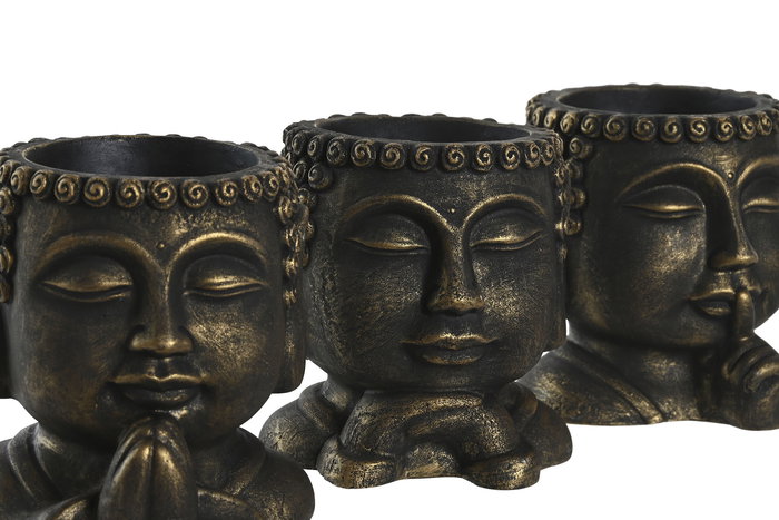 DKD Home Decor Macetero Oriental Dorado Negro Cemento 10 x 10 x 10 cm (6 Unidades)