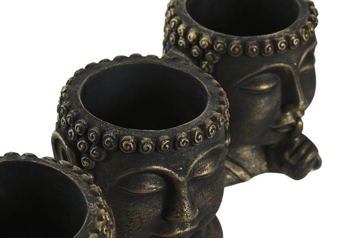 DKD Home Decor Macetero Oriental Dorado Negro Cemento 10 x 10 x 10 cm (6 Unidades)