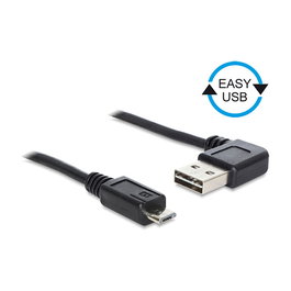 DeLOCK Cable USB 2.0 A a Micro-B 0.5 m, Conector A Angulado, Negro, 480 Mbit/s