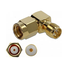DeLOCK 89956 Adaptador RP-SMA Macho a RP-SMA Hembra Angulo 90° 10 GHz, 1.51 cm, 50 Ω, Chapado en Oro